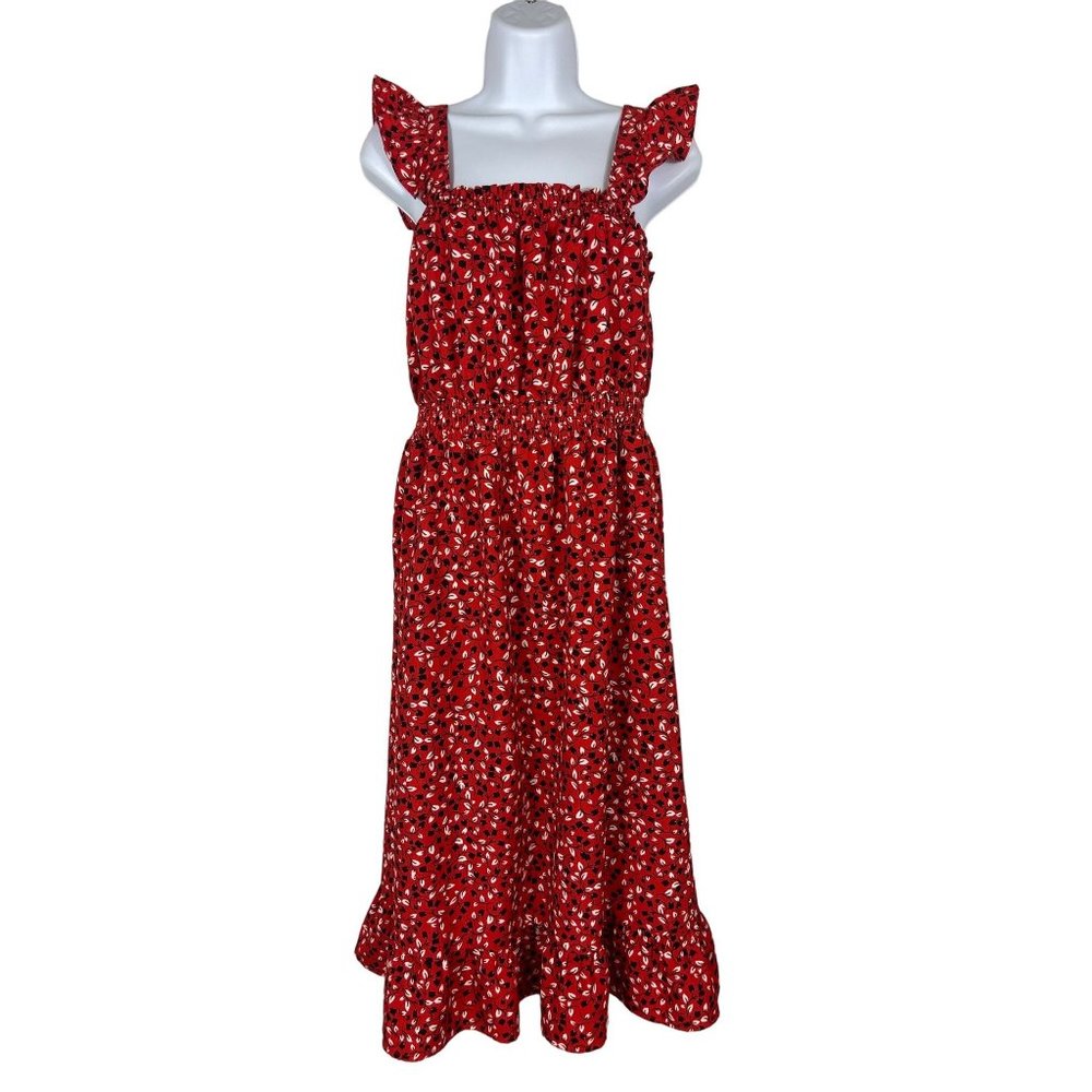 Who What Wear Womens Dress Size Small Red Floral Sleeveless Ruffle Trim S